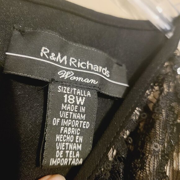 R&M Richards | Black & Taupe Lace Rouched Waist Cocktail Dress (Size 18W) - Picture 3 of 16